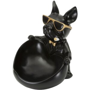 Mauro Ferretti figurita decorativa bola perro con cuenco 18,5x20,5x20 cm oro negro