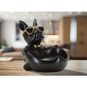 Mauro Ferretti figurita decorativa bola perro con cuenco 18,5x20,5x20 cm oro negro
