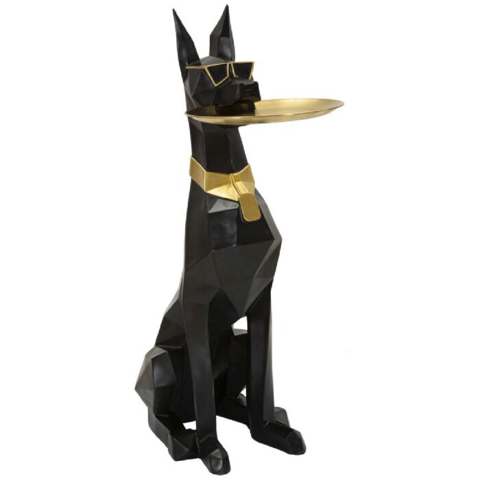 Mauro Ferretti figurita decorativa perro Ory con bandeja 30x64x91 cm oro negro
