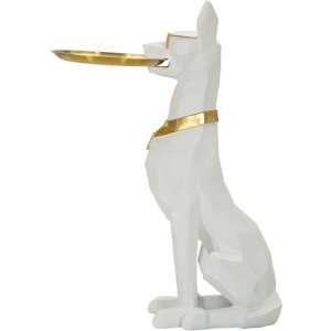 Mauro Ferretti escultura decorativa perro Ory con bandeja 27x51x74 cm oro blanco