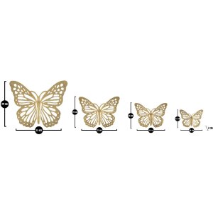 Mauro Ferretti decoración de pared set mariposas 4 unid. 35x2x2916x2x12 cm color oro