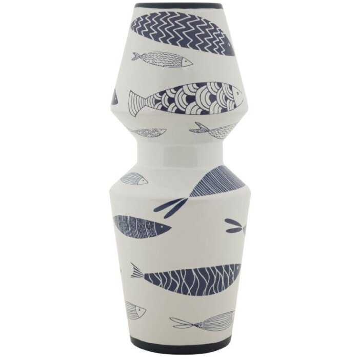 Mauro Ferretti jarrón pez doble Ø 14x34 cm blanco azul