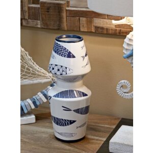 Mauro Ferretti jarrón pez doble Ø 14x34 cm blanco azul