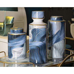 Mauro Ferretti Jarrón Elegant Ø 15x24 cm oro azul con tapa