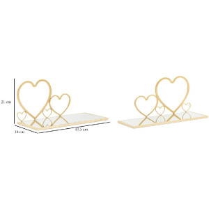 Consola de pared Mauro Ferretti juego corazones 2 piezas 41,5x18x21 cm oro