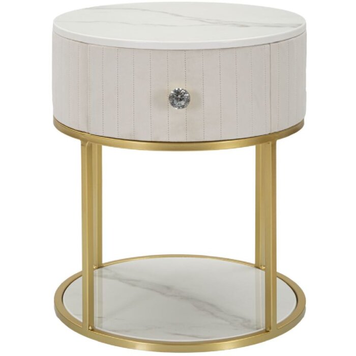 Mauro Ferretti mesita de noche Montpellier Ø 42x48 cm oro crema blanco
