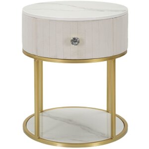 Mauro Ferretti mesita de noche Montpellier Ø 42x48 cm oro crema blanco