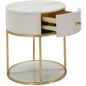 Mauro Ferretti mesita de noche Montpellier Ø 42x48 cm oro crema blanco