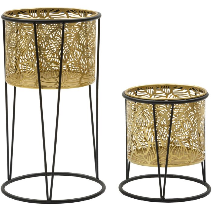 Mauro Ferretti Leavy florero set de 2 Ø 21x40 y 19x22 cm oro negro