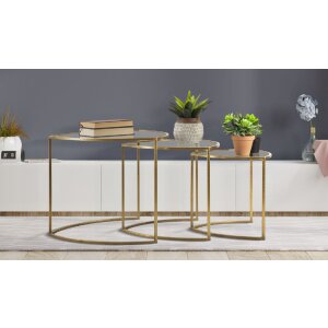 Mauro Ferretti mesa auxiliar Triangle set de 3 Ø 60x50-50x45-40x40 cm oro