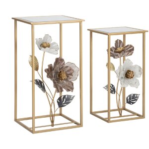 Mauro Ferretti mesa auxiliar flor set 2 piezas 36x36x70-30x30x60 cm multicolor