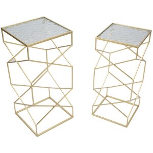 Mauro Ferretti juego de mesa auxiliar Glassy 2pcs 31,5x31,5x68 y 28x28x64 cm oro