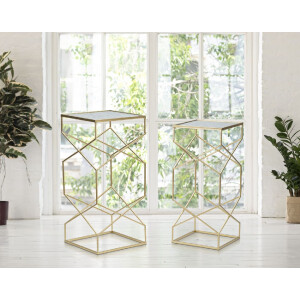 Mauro Ferretti juego de mesa auxiliar Glassy 2pcs 31,5x31,5x68 y 28x28x64 cm oro