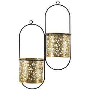 Mauro Ferretti florero Hong doble 27x14x48 cm oro negro