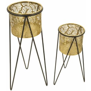 Mauro Ferretti Drak florero set de 2 21x20x46 y 18x18x32 cm oro negro