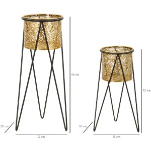 Mauro Ferretti Drak florero set de 2 21x20x46 y 18x18x32 cm oro negro