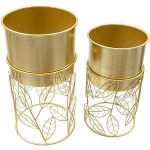 Jardinera Mauro Ferretti Livi set de 2 piezas Ø 23x43-20x36 cm oro