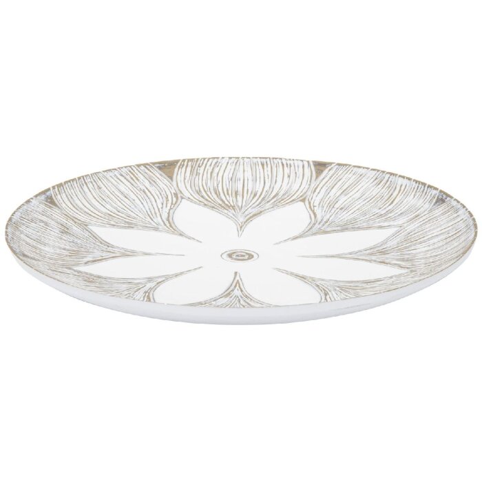 Mauro Ferretti bandeja decorativa Atene Poliresina Blanco Lavado Ø 35,5x4,4 cm Boho Chic