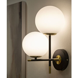 Mauro Ferretti aplique Darky doble E14 30x17x35 cm oro blanco negro