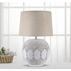 Mauro Ferretti lámpara de mesa Atene E27 Ø 38x59 cm blanco lavado marrón