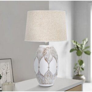 Mauro Ferretti lámpara de mesa Atene oval E27 Ø 38x67 cm blanco lavado marrón