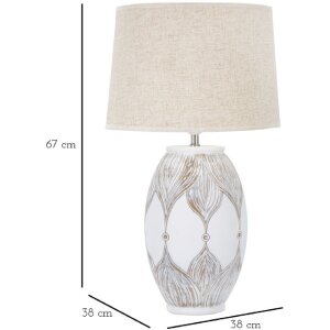 Mauro Ferretti lámpara de mesa Atene oval E27 Ø 38x67 cm blanco lavado marrón