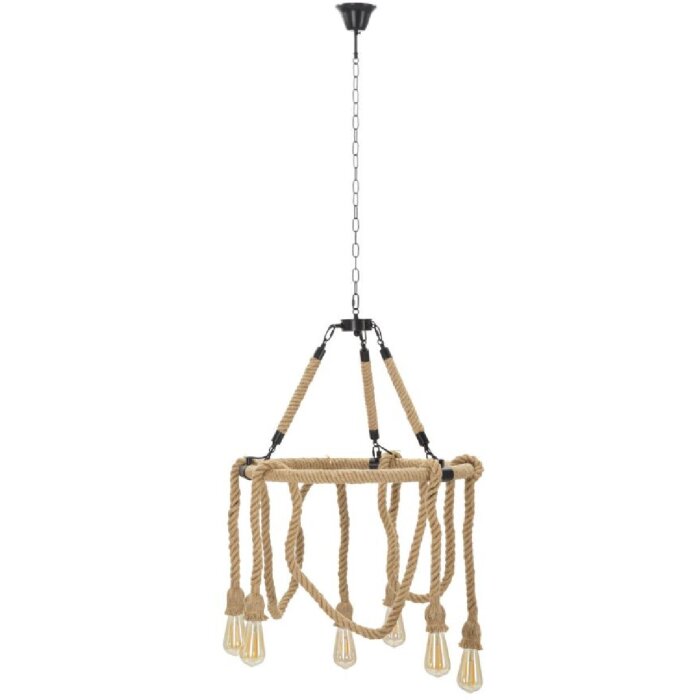 Mauro Ferretti plafón cuerda círculo 6 luces E27 Ø 64x90 cm marrón negro