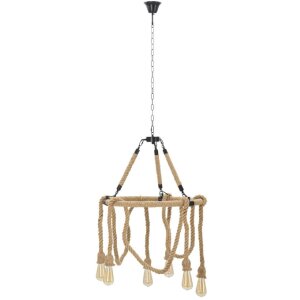 Mauro Ferretti plafón cuerda círculo 6 luces E27 Ø 64x90 cm marrón negro