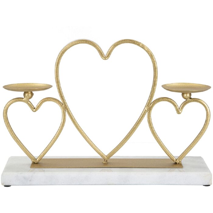 Mauro Ferretti Candelabro Corazones para 2 Velas 30x9x20 cm dorado