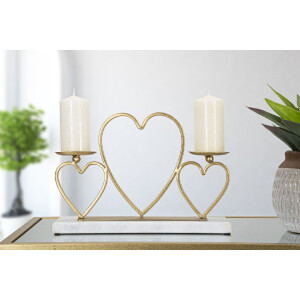 Mauro Ferretti Candelabro Corazones para 2 Velas 30x9x20 cm dorado