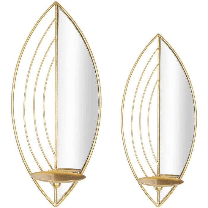 Mauro Ferretti Soportes para velas en forma de hoja - Set de 2 piezas, tamaños 18x13x41 cm y 15x13x35 cm color dorado