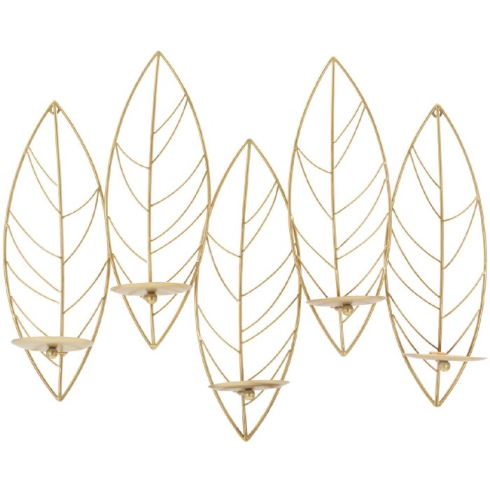 Mauro Ferretti Soportehalador de velas en forma de hoja para 5 velas 66x14x56 cm dorado