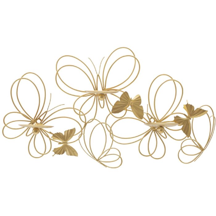 Mauro Ferretti Candelabro de pared Mariposas 3 luces 61x12x34 cm dorado