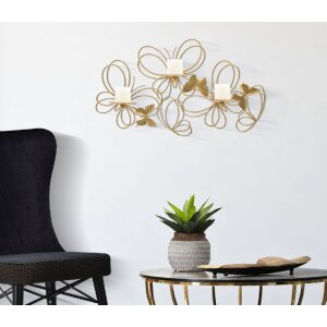 Mauro Ferretti Candelabro de pared Mariposas 3 luces 61x12x34 cm dorado