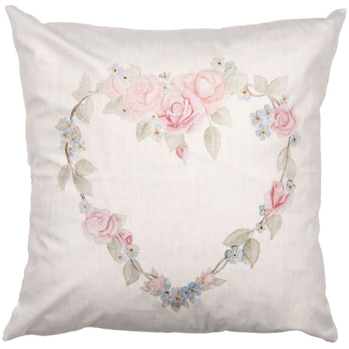 Funda de cojín Clayre & Eef 45x45 cm Beige con motivo flor corazón rosa