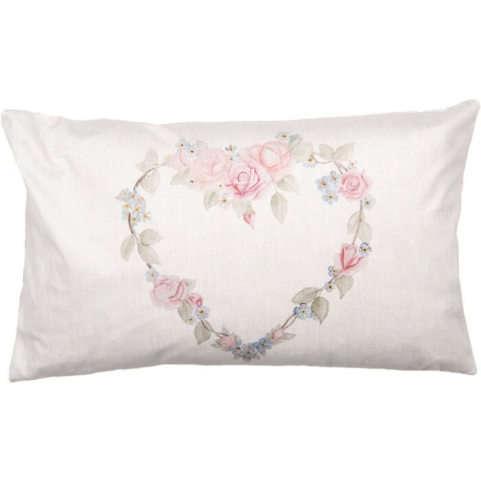 Clayre & Eef SLF36 Funda de Cojín 30x50 cm Beige Rosa Corazón Estilo Campestre