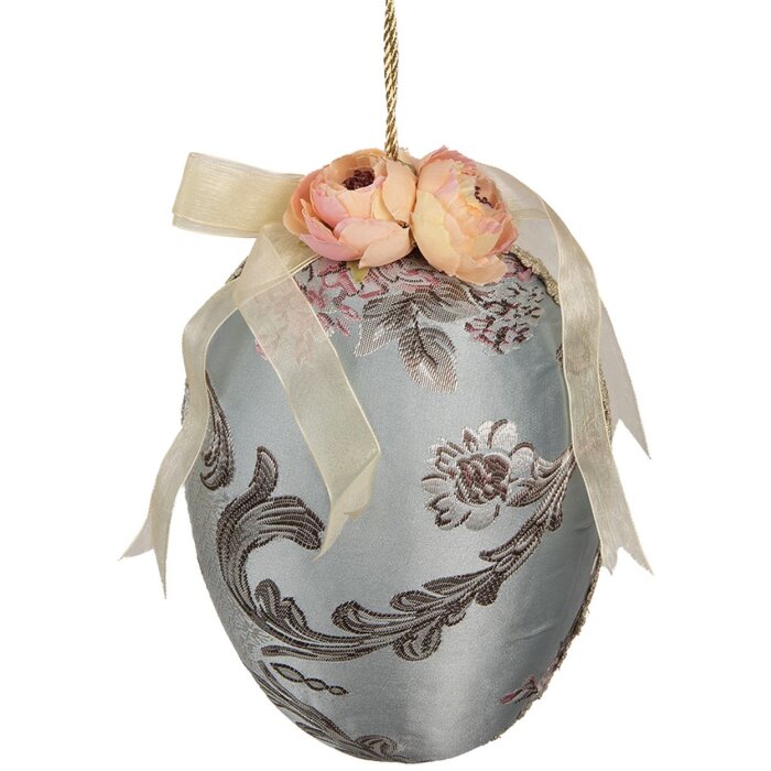 Clayre & Eef Colgante decorativo Azul huevo Ø15x21 cm Decoración primaveral con motivo floral