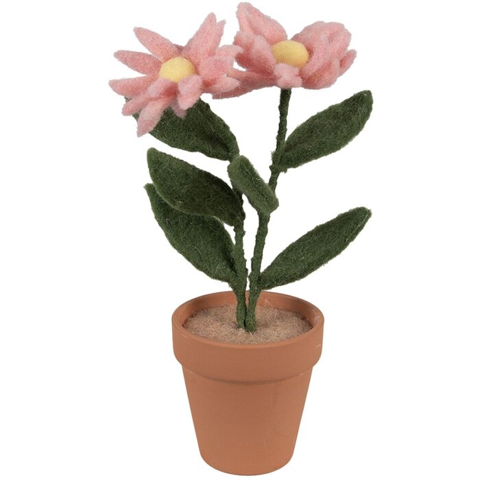Clayre & Eef Flor decorativa en maceta Rosa 26 cm Estilo country Textil Plástico