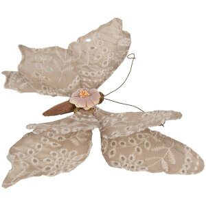 Clayre & Eef Mariposa decorativa Beige 28x4x22 cm Estilo campestre con bordado