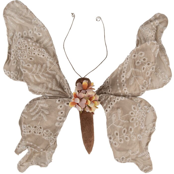 Clayre & Eef Mariposa Decorativa Estilo Campestre Beige 33x6x31 cm