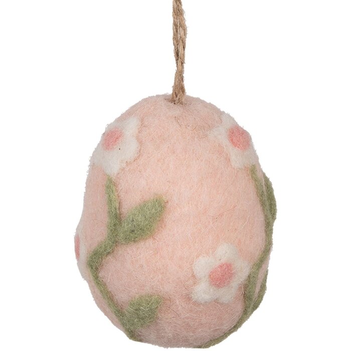 Clayre & Eef Decoración colgante huevo rosa verde Ø 6x8 cm textil estilo country