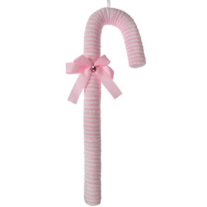 Clayre & Eef Etiqueta de Navidad bastón de caramelo rosa blanco 17x5x56 cm