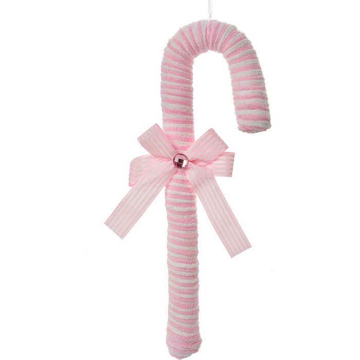 Clayre & Eef Etiqueta de Navidad bastón de caramelo rosa blanco 12x4x36 cm