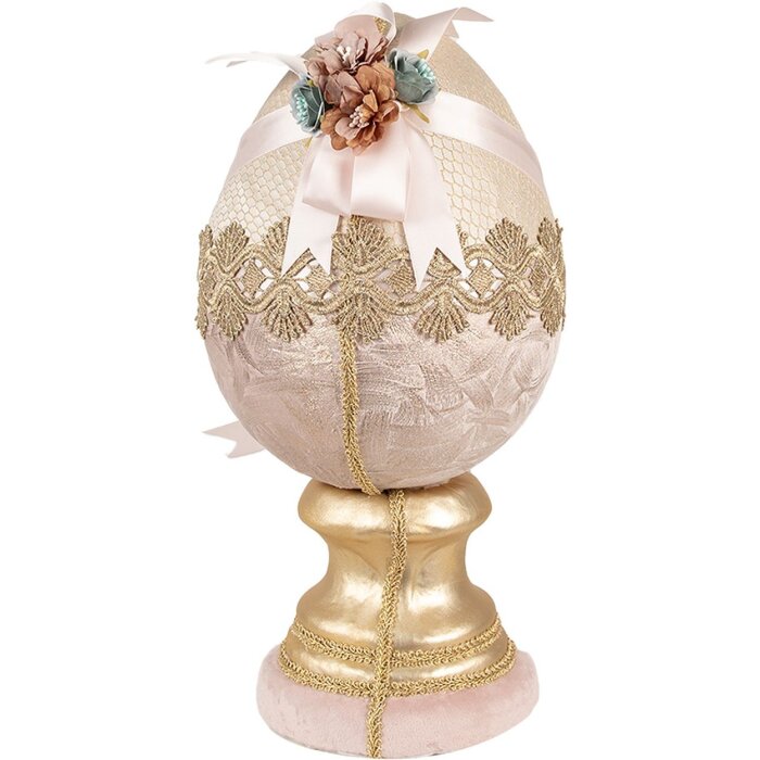 Clayre & Eef Huevo decorativo Ø 20x38 cm Beige Rosa Oro Pascua Decoración Textil Plástico