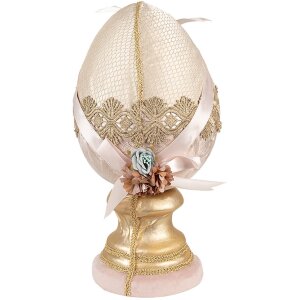 Clayre & Eef Huevo decorativo Ø 20x38 cm Beige Rosa Oro Pascua Decoración Textil Plástico
