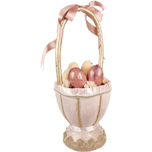 Clayre & Eef Cesta Decorativa Rosa Ø20x47 cm Estilo Campestre con Lazos Pollitos