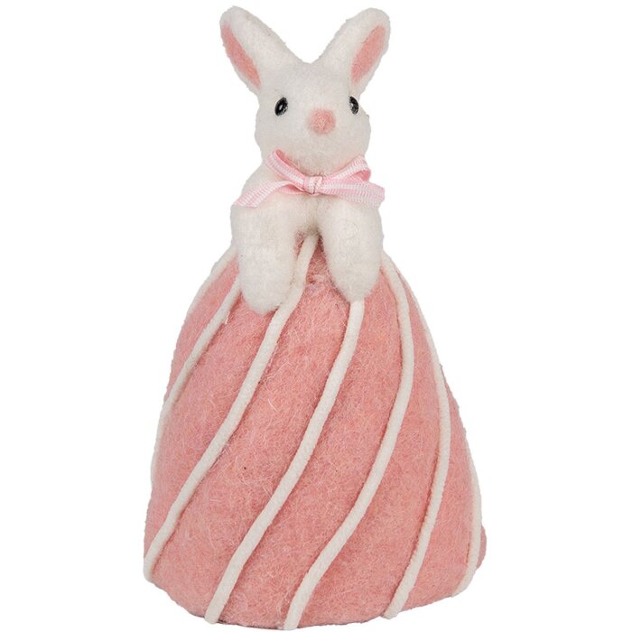 Clayre & Eef Conejo Decorativo Blanco Rosa Ø8x14cm Plástico Textil Estilo Campestre
