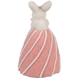 Clayre & Eef Conejo Decorativo Blanco Rosa Ø8x14cm Plástico Textil Estilo Campestre