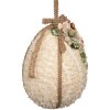 Huevo Colgante Clayre & Eef Beige Ø 20x29 cm con Flores y Cinta de Yute