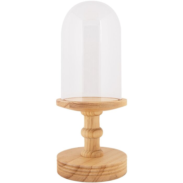 Clayre & Eef vaso campana base madera Ø14x34cm transparente marrón estilo country